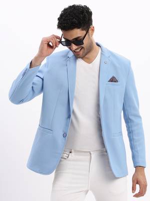 SHOWOFF Men's Solid Notched Lapel Blue Single Breasted Blazer 1