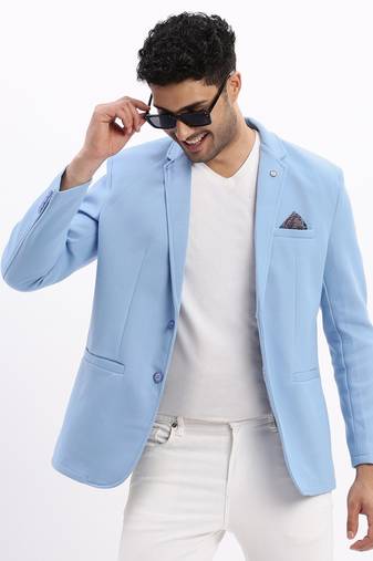 SHOWOFF Men's Solid Notched Lapel Blue Single Breasted Blazer
