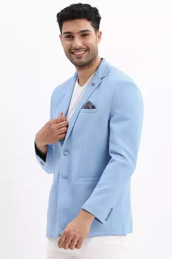 SHOWOFF Men's Solid Notched Lapel Blue Single Breasted Blazer