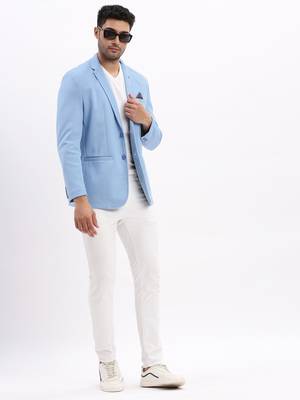 SHOWOFF Men's Solid Notched Lapel Blue Single Breasted Blazer 5