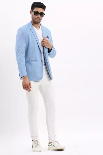 SHOWOFF Men's Solid Notched Lapel Blue Single Breasted Blazer