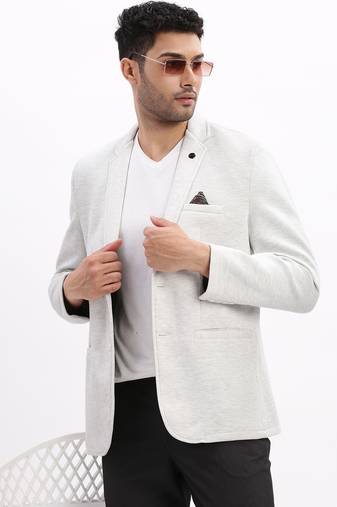 Men's Solid Notched Lapel Grey Single Breasted Blazer