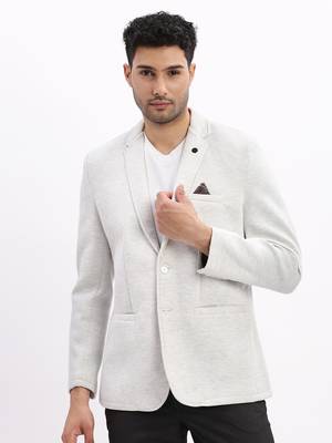 Men's Solid Notched Lapel Grey Single Breasted Blazer 2