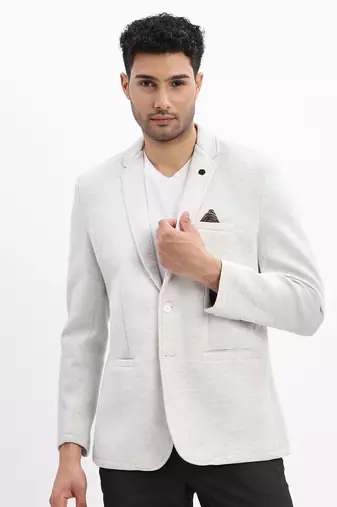 Men's Solid Notched Lapel Grey Single Breasted Blazer