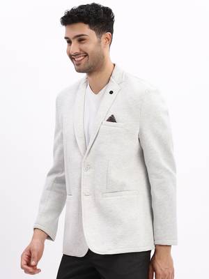 Men's Solid Notched Lapel Grey Single Breasted Blazer 3