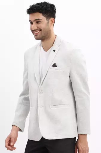 Men's Solid Notched Lapel Grey Single Breasted Blazer