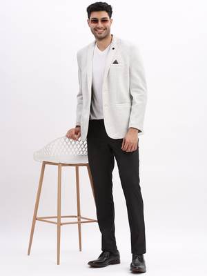 Men's Solid Notched Lapel Grey Single Breasted Blazer 5