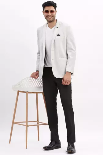 Men's Solid Notched Lapel Grey Single Breasted Blazer