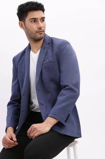 Men's Solid Notched Lapel Blue Single Breasted Blazer