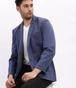 Men's Solid Notched Lapel Blue Single Breasted Blazer