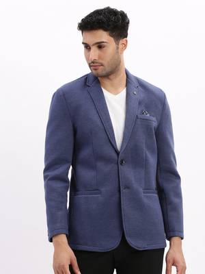 Men's Solid Notched Lapel Blue Single Breasted Blazer 2