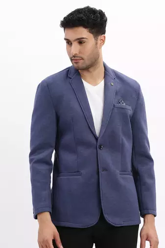 Men's Solid Notched Lapel Blue Single Breasted Blazer