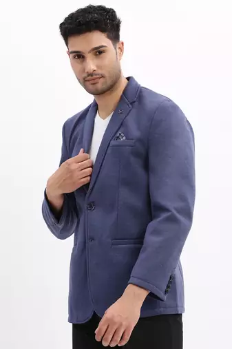 Men's Solid Notched Lapel Blue Single Breasted Blazer