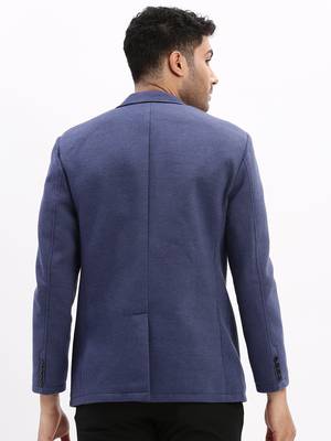 Men's Solid Notched Lapel Blue Single Breasted Blazer 4