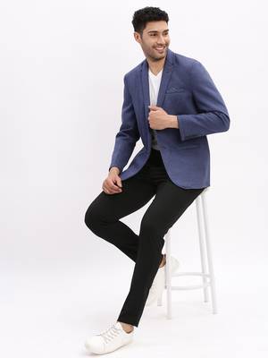 Men's Solid Notched Lapel Blue Single Breasted Blazer 5