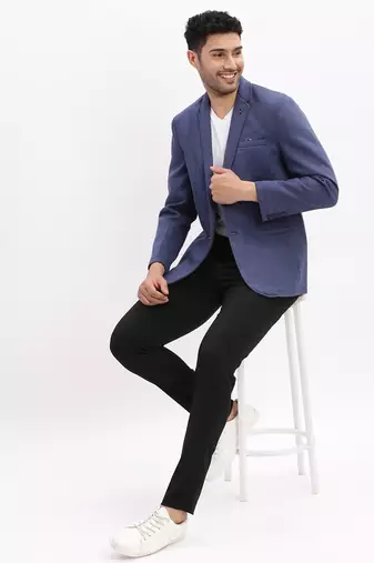 Men's Solid Notched Lapel Blue Single Breasted Blazer