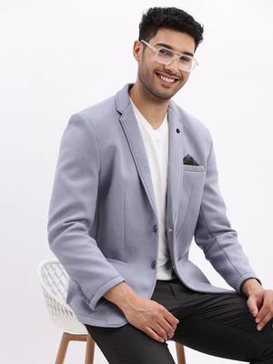 Men's Solid Notched Lapel Blue Single Breasted Blazer 1