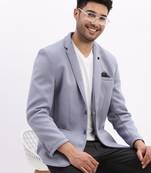 Men's Solid Notched Lapel Blue Single Breasted Blazer
