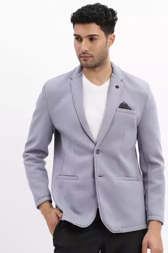Men's Solid Notched Lapel Blue Single Breasted Blazer