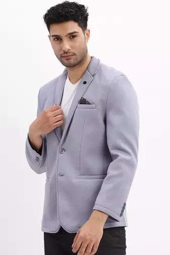 Men's Solid Notched Lapel Blue Single Breasted Blazer