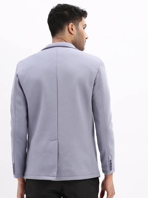 Men's Solid Notched Lapel Blue Single Breasted Blazer 4