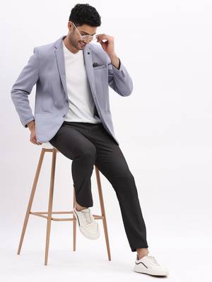 Men's Solid Notched Lapel Blue Single Breasted Blazer 5