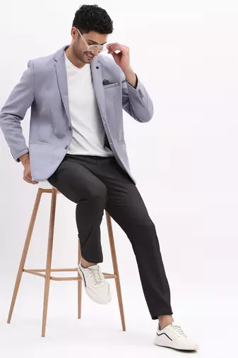 Men's Solid Notched Lapel Blue Single Breasted Blazer