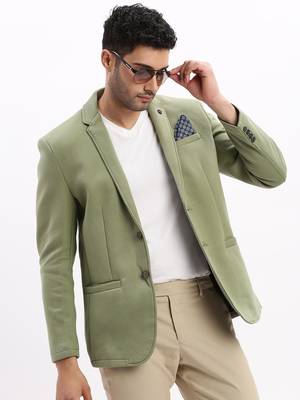 Men's Solid Notched Lapel Green Single Breasted Blazer 1