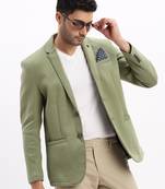 Men's Solid Notched Lapel Green Single Breasted Blazer