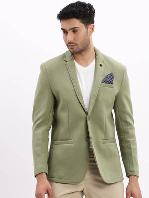 Men's Solid Notched Lapel Green Single Breasted Blazer 2