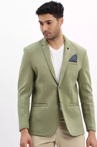 Men's Solid Notched Lapel Green Single Breasted Blazer