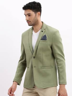 Men's Solid Notched Lapel Green Single Breasted Blazer 3
