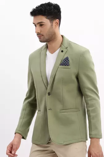 Men's Solid Notched Lapel Green Single Breasted Blazer