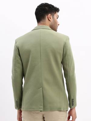 Men's Solid Notched Lapel Green Single Breasted Blazer 4