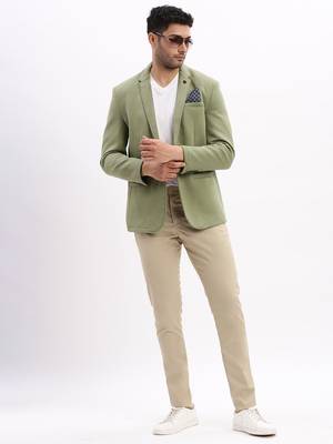 Men's Solid Notched Lapel Green Single Breasted Blazer 5