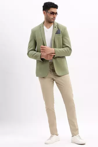 Men's Solid Notched Lapel Green Single Breasted Blazer
