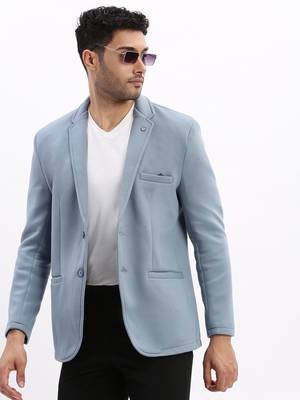 SHOWOFF Men's Solid Notched Lapel Blue Single Breasted Blazer 1