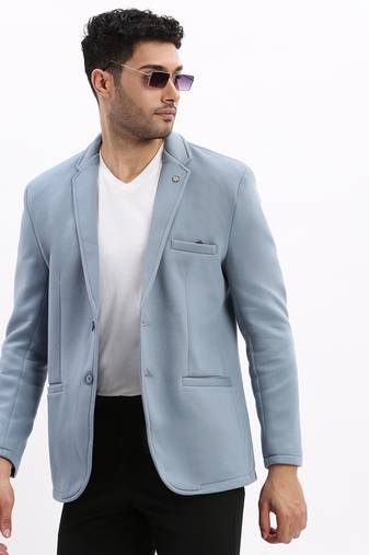 SHOWOFF Men's Solid Notched Lapel Blue Single Breasted Blazer