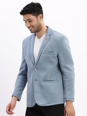 SHOWOFF Men's Solid Notched Lapel Blue Single Breasted Blazer 3
