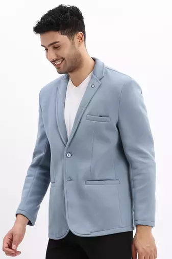 SHOWOFF Men's Solid Notched Lapel Blue Single Breasted Blazer