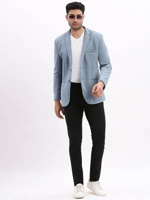 SHOWOFF Men's Solid Notched Lapel Blue Single Breasted Blazer 5