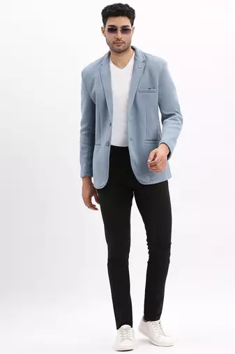 SHOWOFF Men's Solid Notched Lapel Blue Single Breasted Blazer