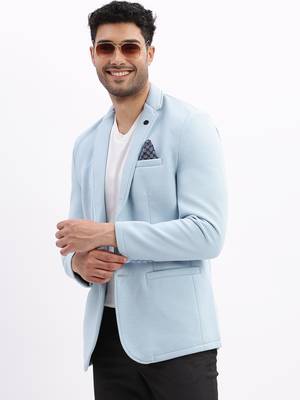 Men's Solid Notched Lapel Blue Single Breasted Blazer 1