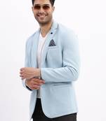 Men's Solid Notched Lapel Blue Single Breasted Blazer