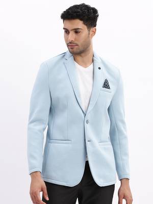 Men's Solid Notched Lapel Blue Single Breasted Blazer 2