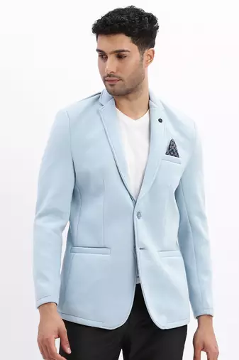 Men's Solid Notched Lapel Blue Single Breasted Blazer
