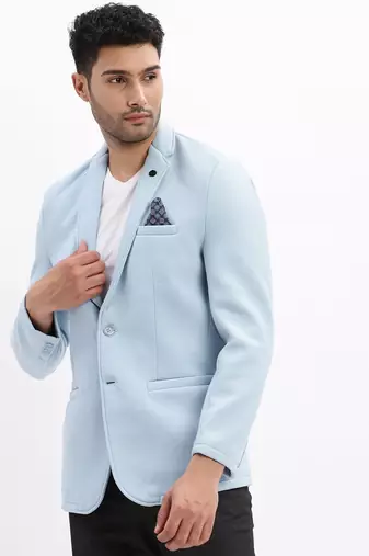 Men's Solid Notched Lapel Blue Single Breasted Blazer