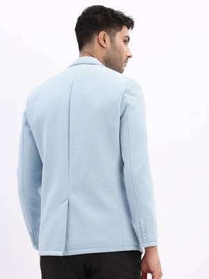 Men's Solid Notched Lapel Blue Single Breasted Blazer 4