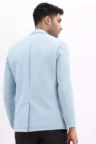Men's Solid Notched Lapel Blue Single Breasted Blazer