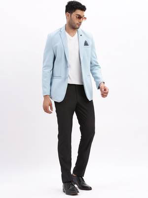 Men's Solid Notched Lapel Blue Single Breasted Blazer 5